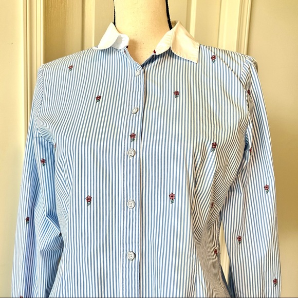 BROOKS BROTHERS Red Fleece Rose Embroidered Striped Button Down Shirt—SZ. 4 - Picture 2 of 14